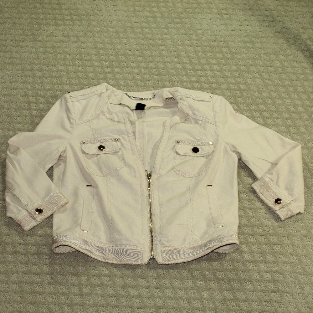 White House Black Market Women's Size 0 Beige Linen Rayon Blend Jacket